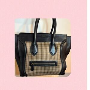 Celine Twill Smooth Calfskin Houdstooth Luggage Bag